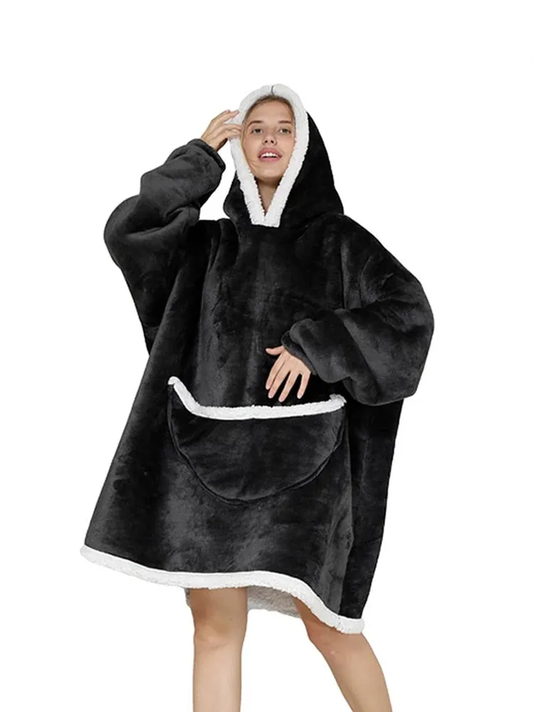 Printed Wearable Blanket Hoodie Fleece Warm Kids Sleepwear Hoody Sweatshirt