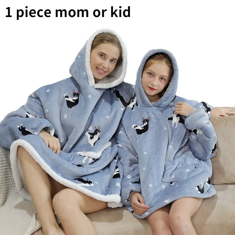 Printed Wearable Blanket Hoodie Fleece Warm Kids Sleepwear Hoody Sweatshirt