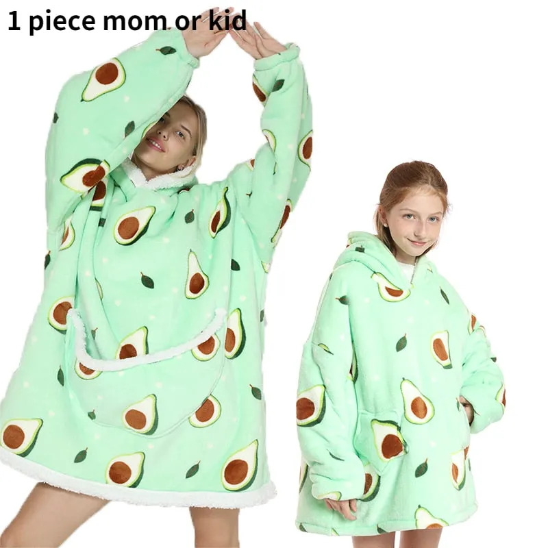 Printed Wearable Blanket Hoodie Fleece Warm Kids Sleepwear Hoody Sweatshirt