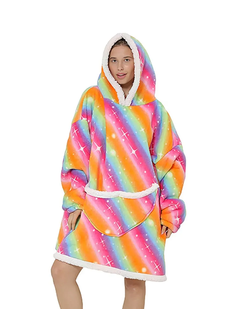 Printed Wearable Blanket Hoodie Fleece Warm Kids Sleepwear Hoody Sweatshirt