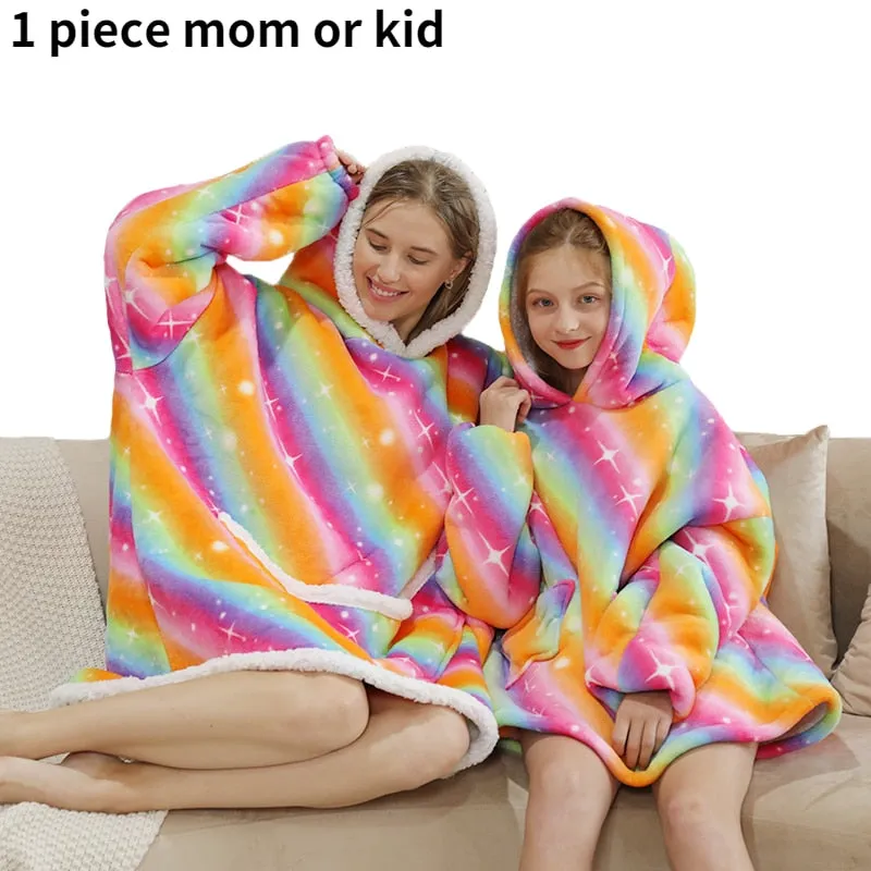Printed Wearable Blanket Hoodie Fleece Warm Kids Sleepwear Hoody Sweatshirt