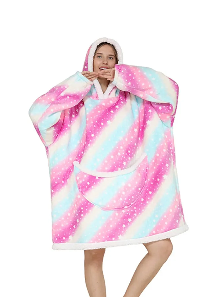 Printed Wearable Blanket Hoodie Fleece Warm Kids Sleepwear Hoody Sweatshirt