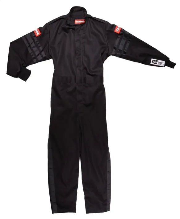 RaceQuip One Piece Single Layer Fire Suit - Black w/Black Stripes - Kids Small - 1959992
