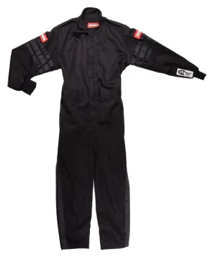 RaceQuip One Piece Single Layer Fire Suit - Black w/Black Stripes - Kids Small - 1959992