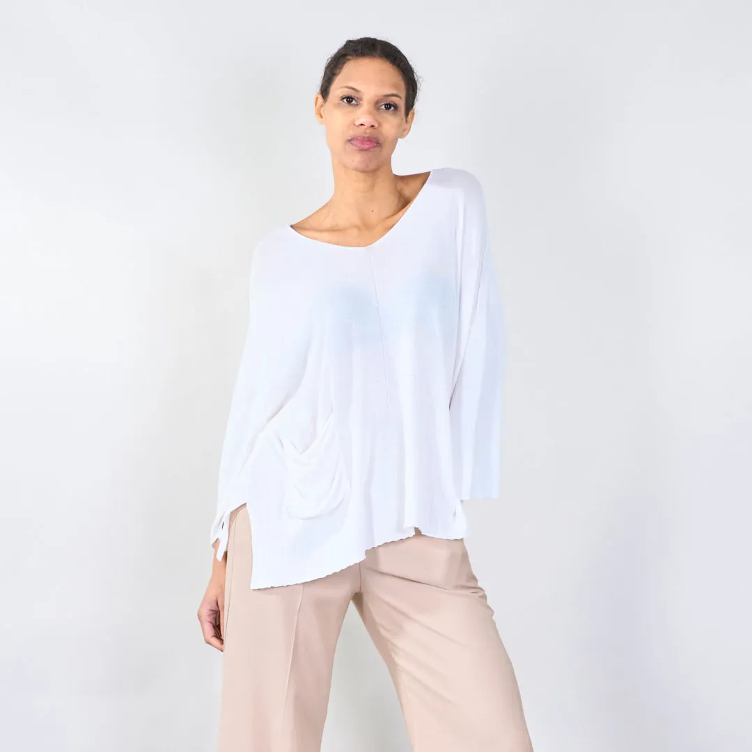 Relaxed v-neck sweater with pocket detail wholesale