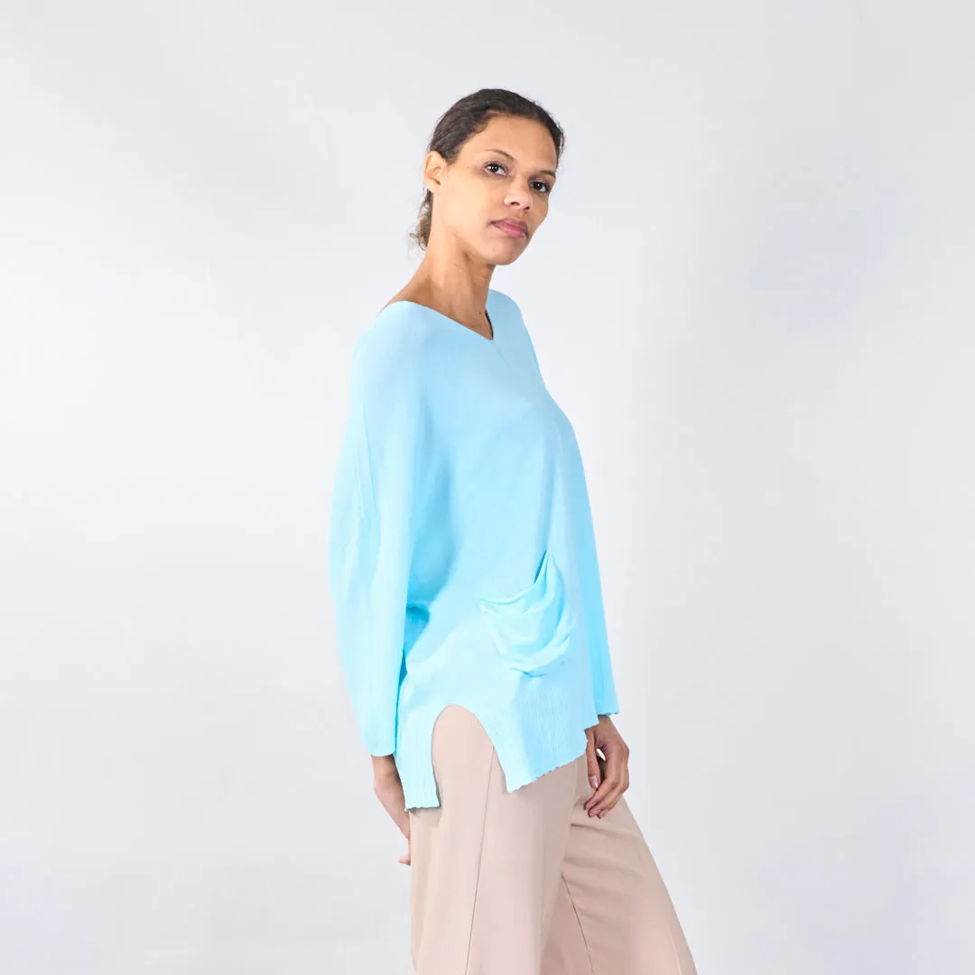 Relaxed v-neck sweater with pocket detail wholesale