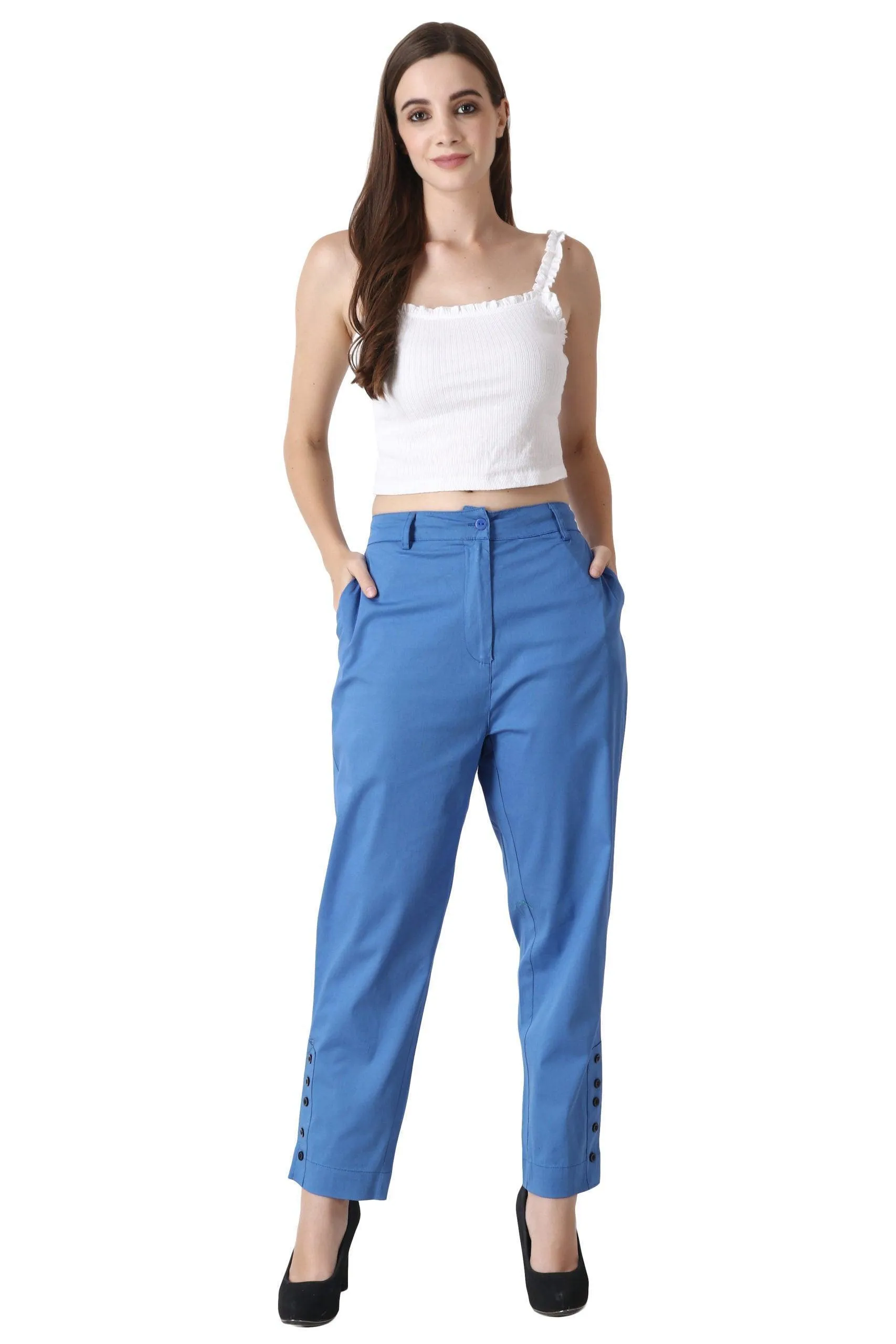 Solid Formal Pants with Ankle Buttons