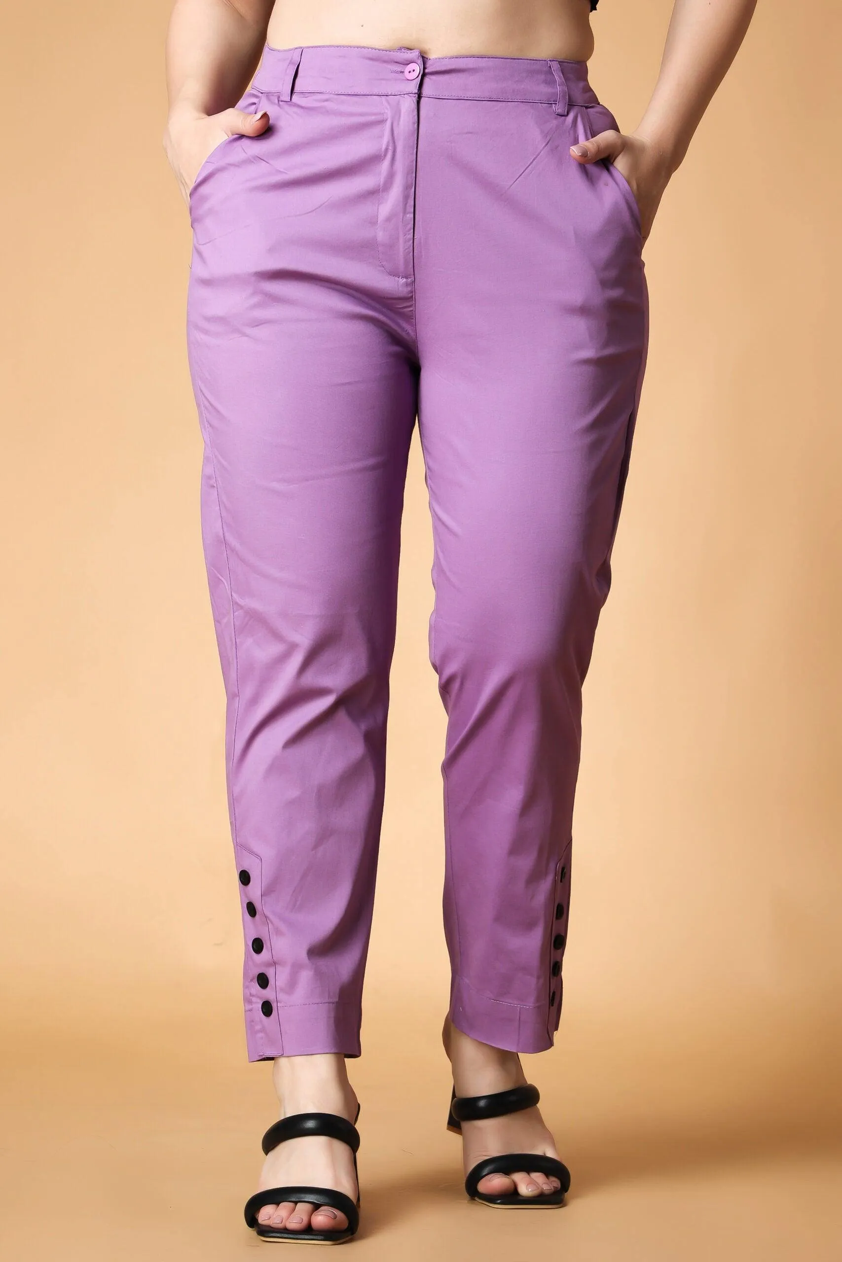 Solid Formal Pants with Ankle Buttons