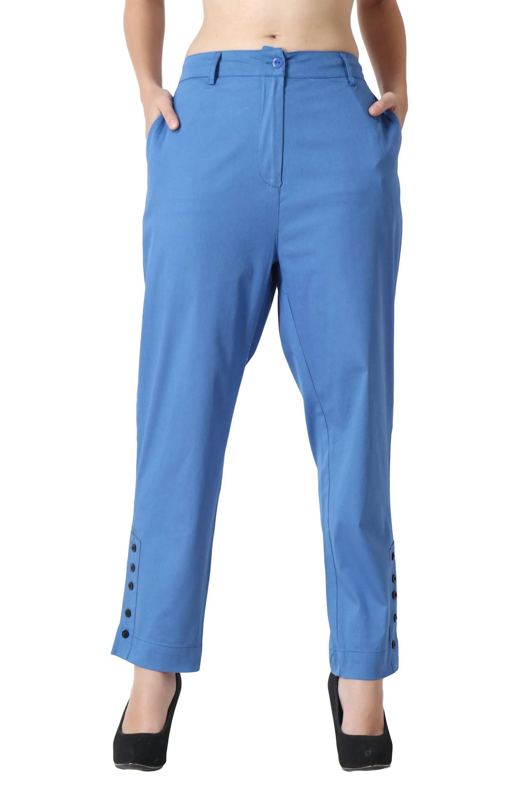 Solid Formal Pants with Ankle Buttons
