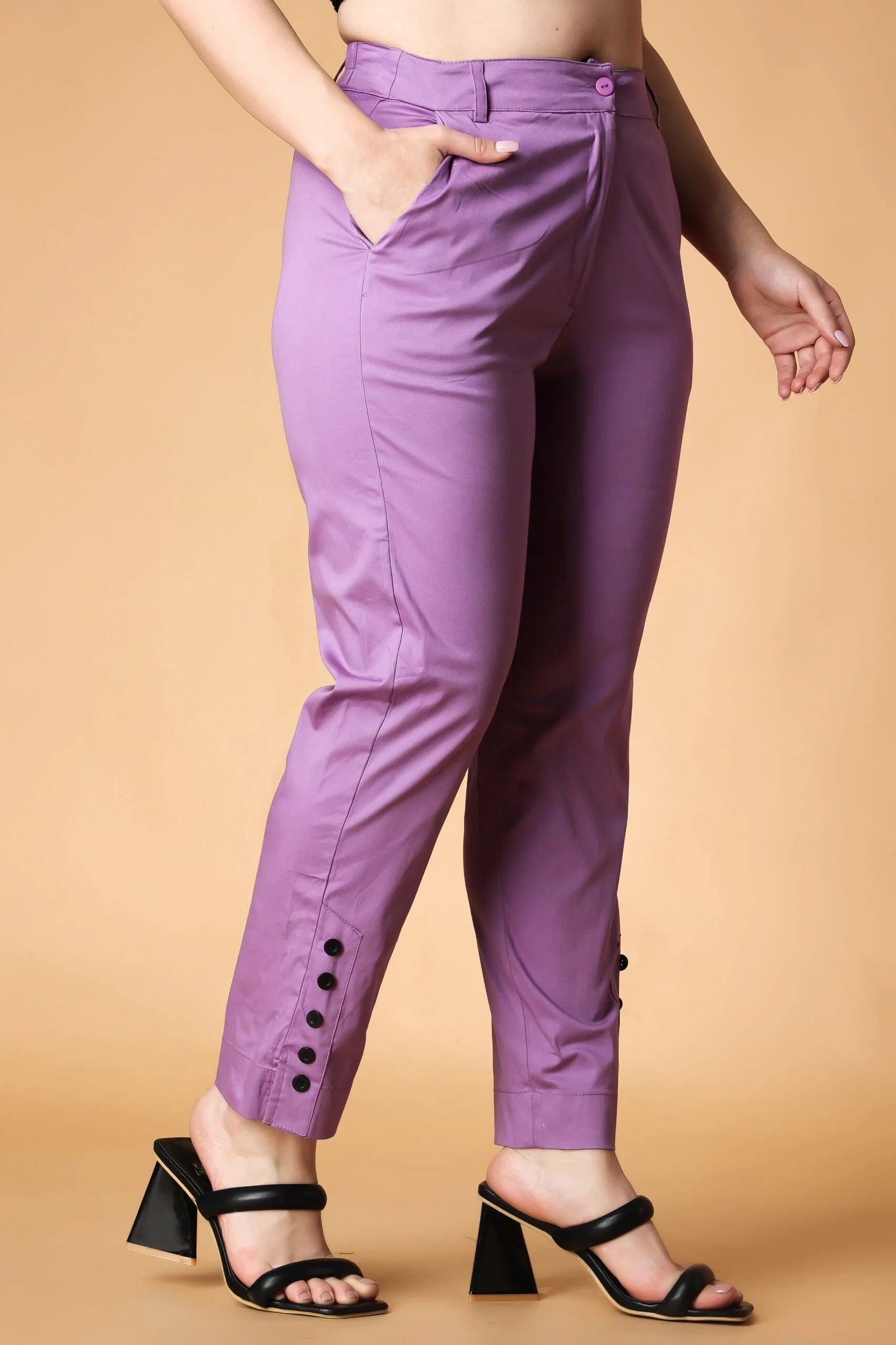 Solid Formal Pants with Ankle Buttons