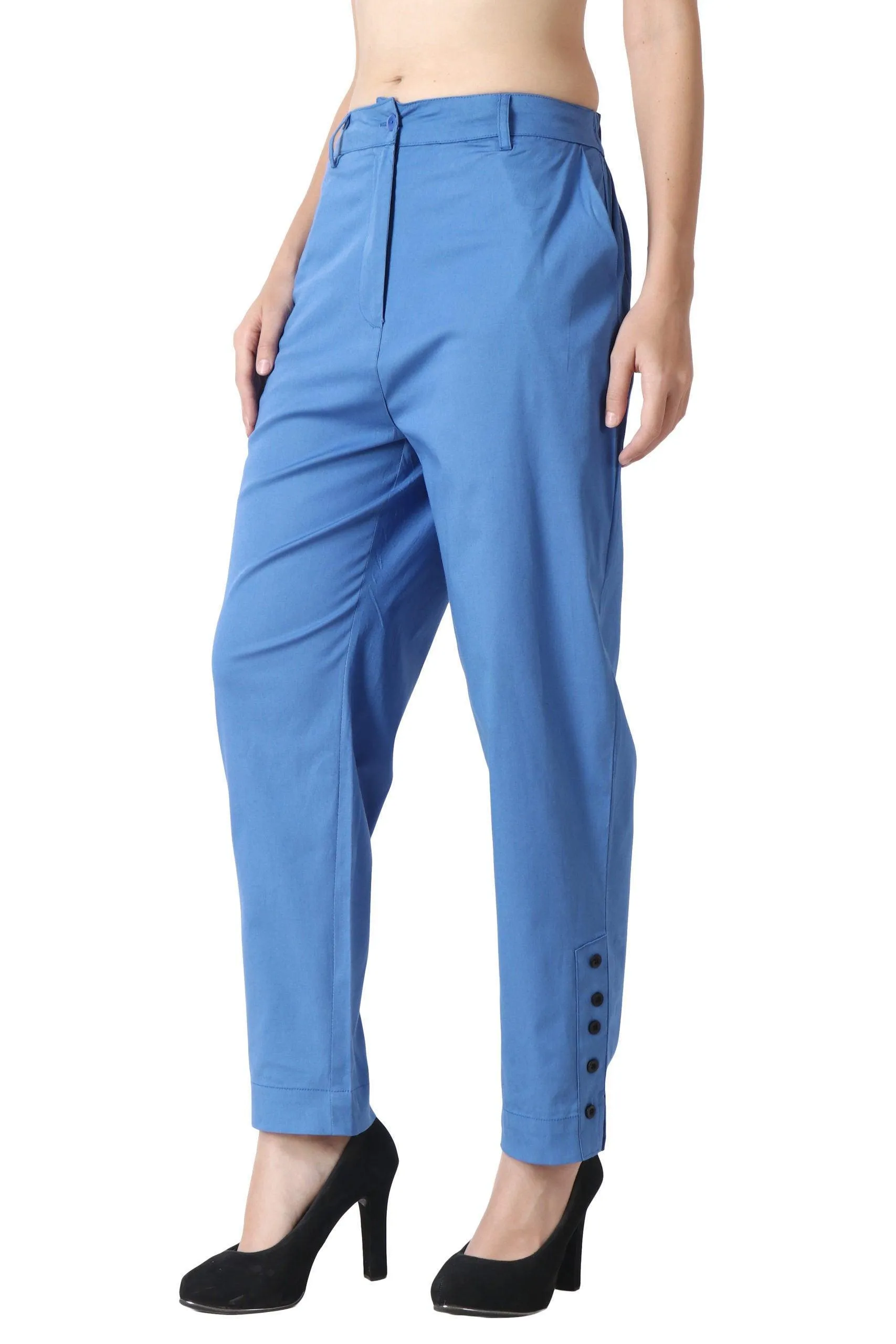 Solid Formal Pants with Ankle Buttons