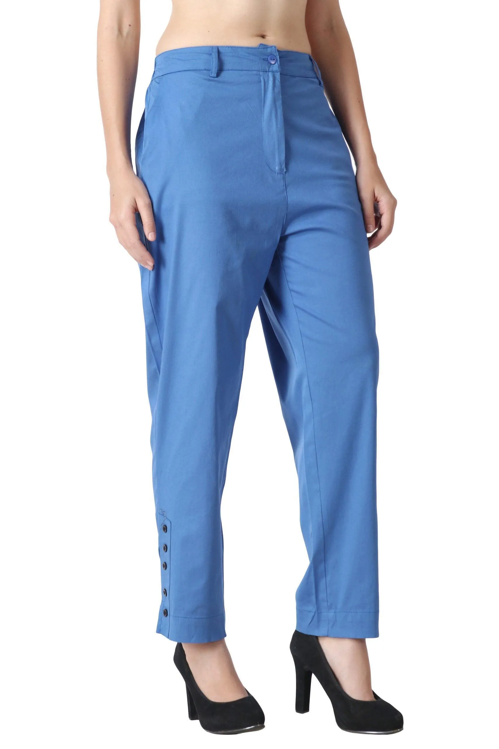 Solid Formal Pants with Ankle Buttons