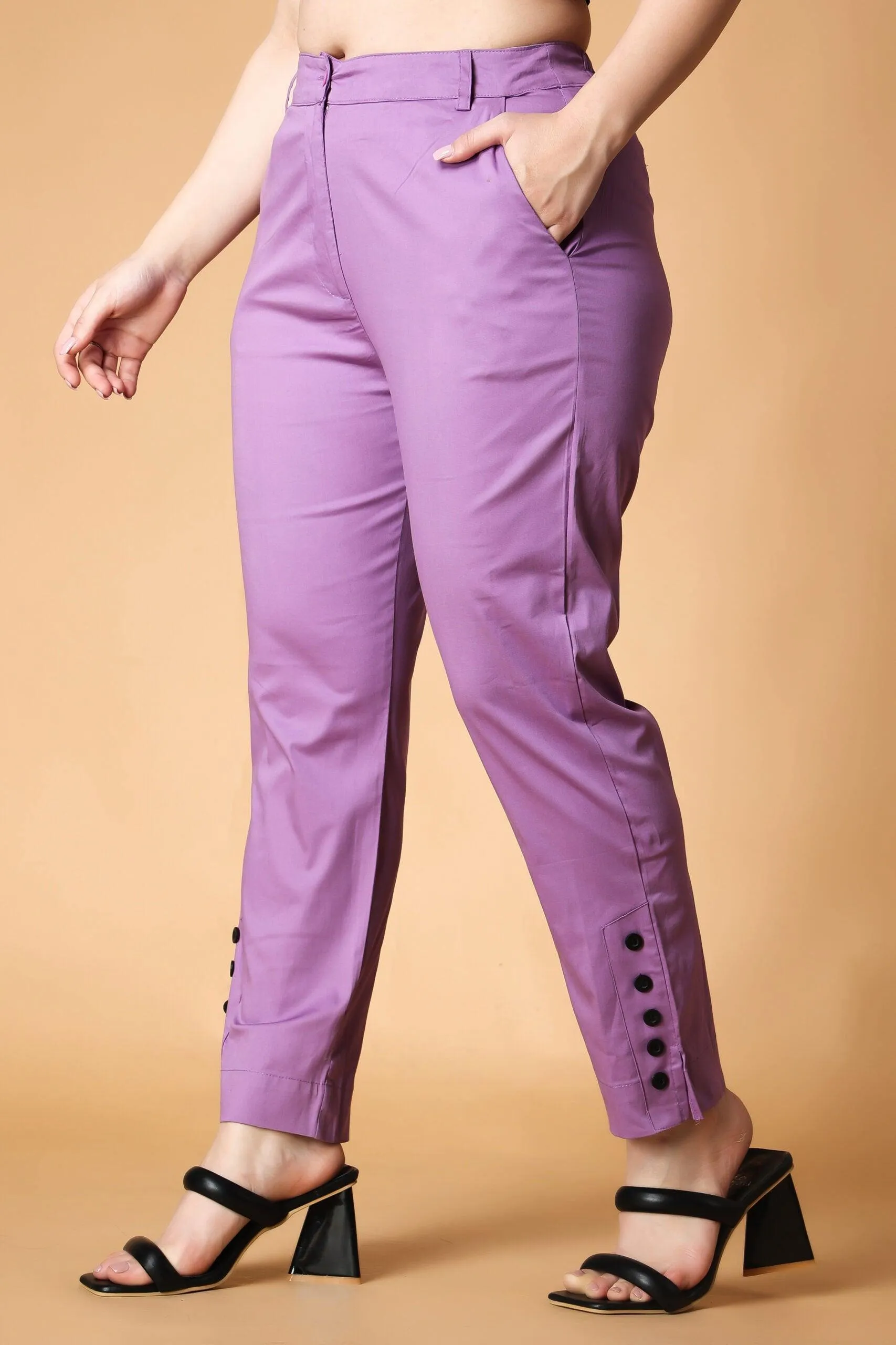 Solid Formal Pants with Ankle Buttons