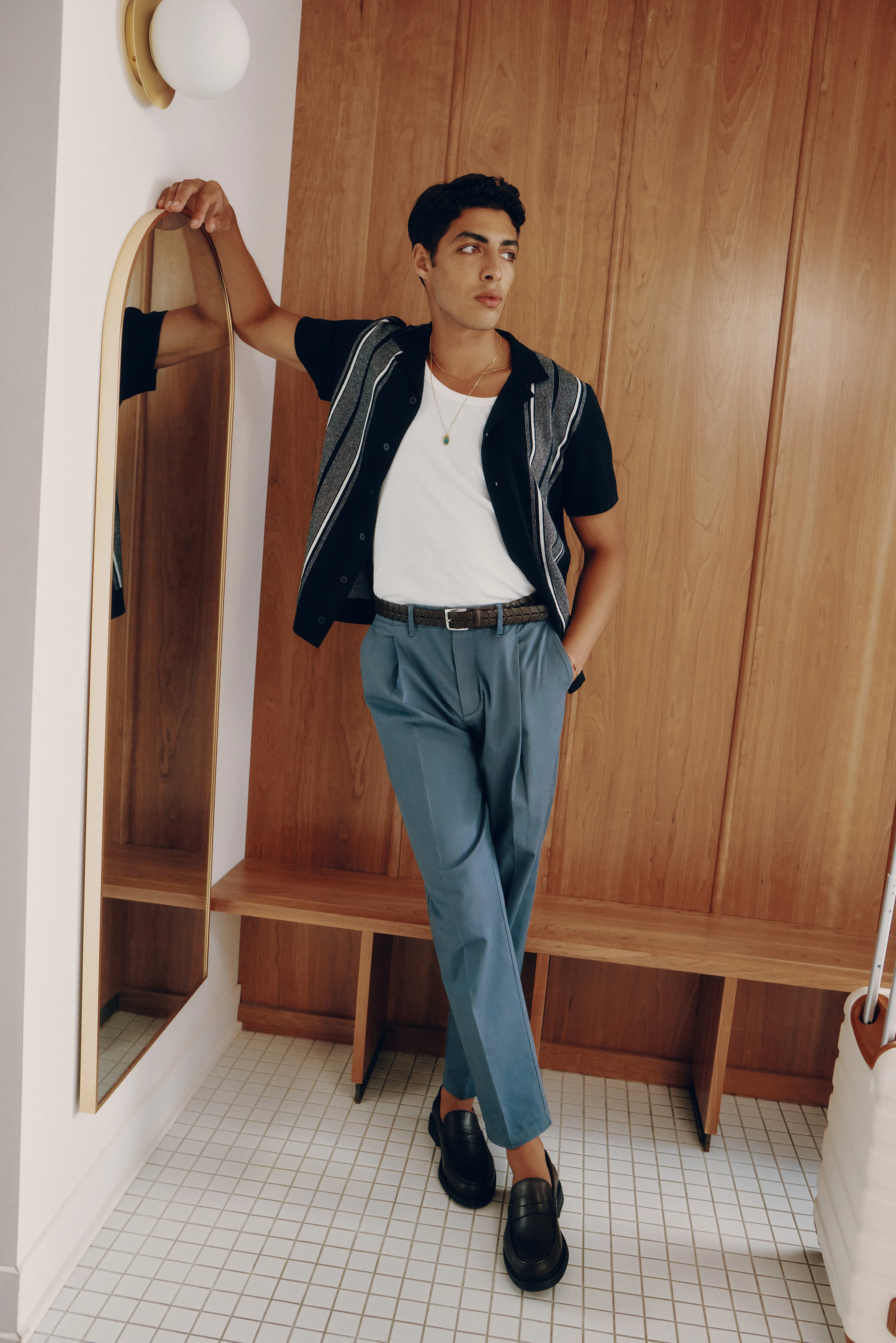 The Jamie Pleated Chino Pant in Ash Blue