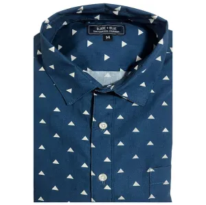 TIMO Short Sleeve Shirt in Peacock Blue Japanese "Uroko-Inspired" Print