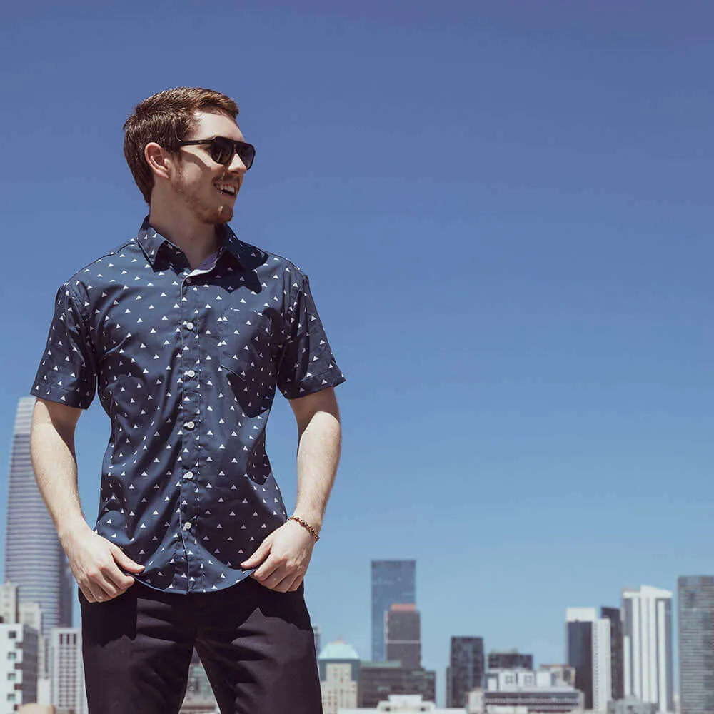 TIMO Short Sleeve Shirt in Peacock Blue Japanese "Uroko-Inspired" Print