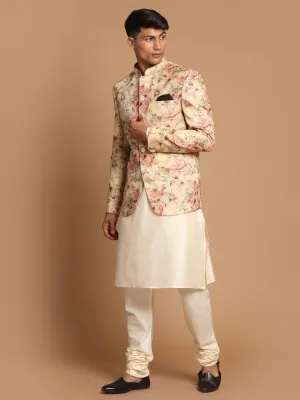 VASTRAMAY Beige Printed Jodhpuri Kurta Set