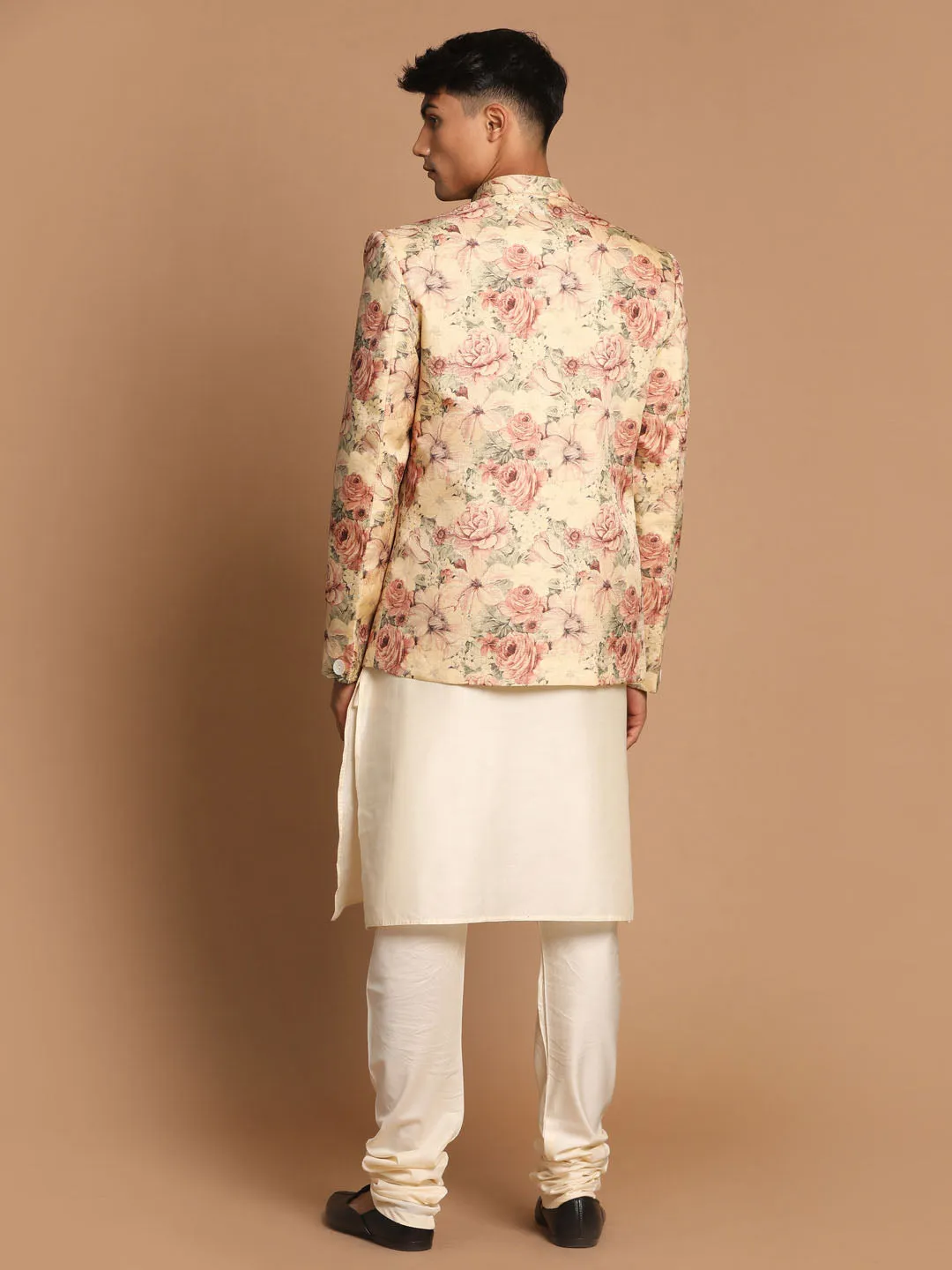 VASTRAMAY Beige Printed Jodhpuri Kurta Set