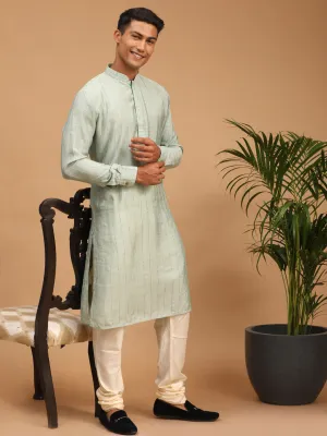 VASTRAMAY Light Green Sequined Kurta Pyjama