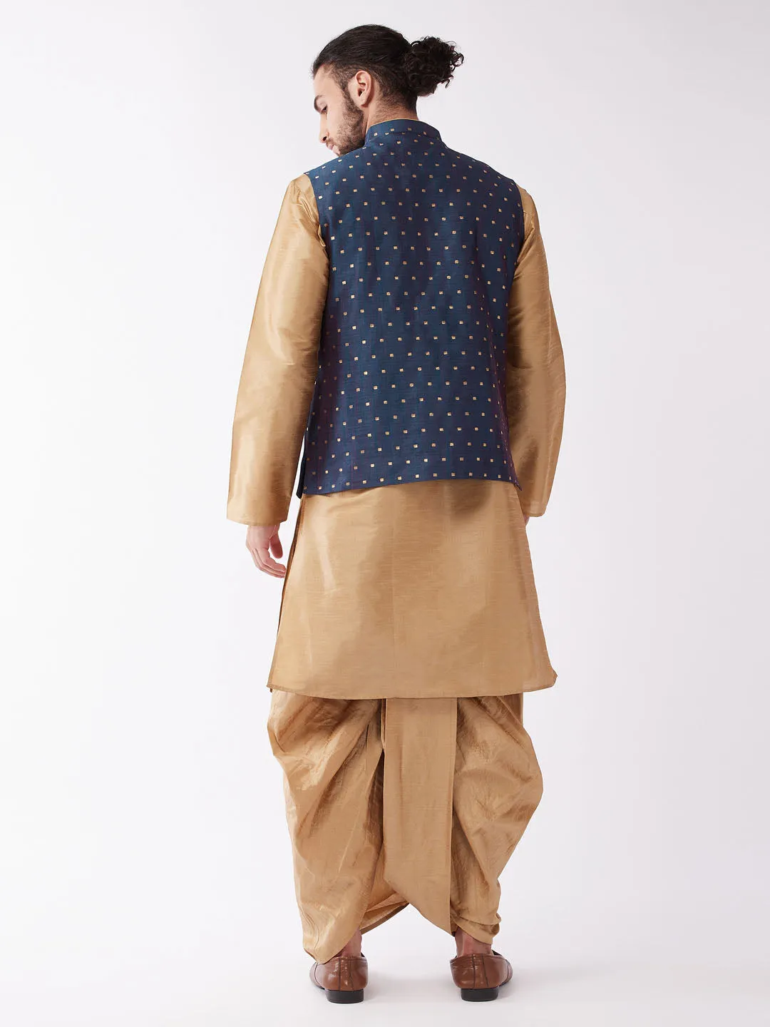 VASTRAMAY Men's Blue Zari Weaved Jacket Set