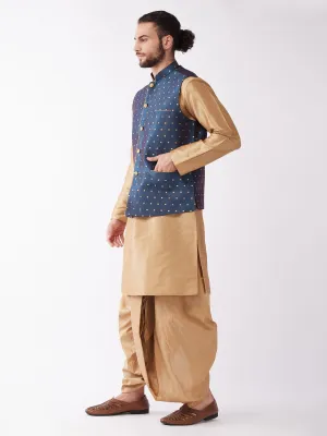 VASTRAMAY Men's Blue Zari Weaved Jacket Set