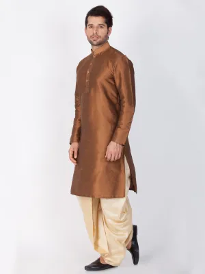 VASTRAMAY Men's Brown Silk Kurta Dhoti