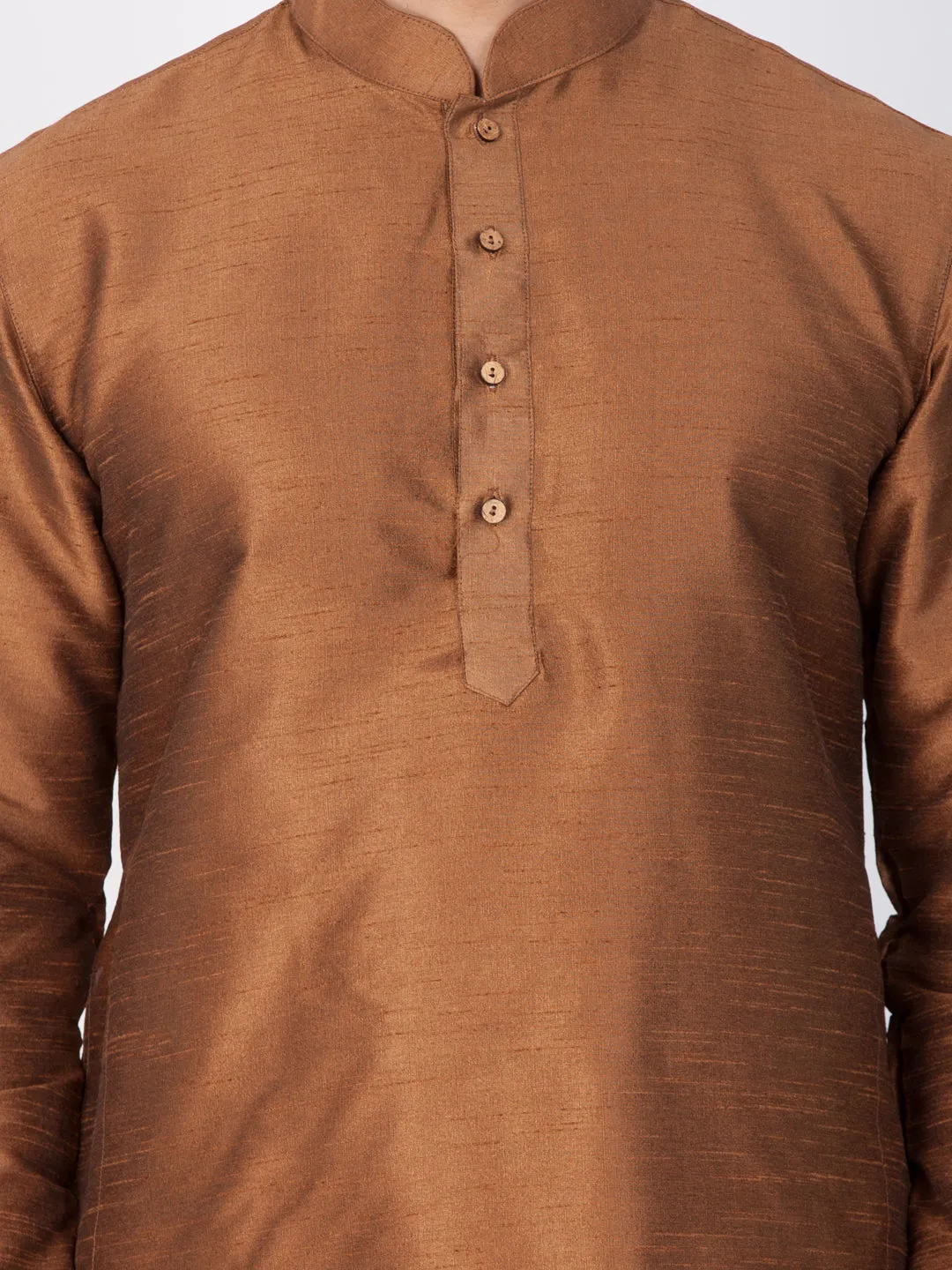 VASTRAMAY Men's Brown Silk Kurta Dhoti