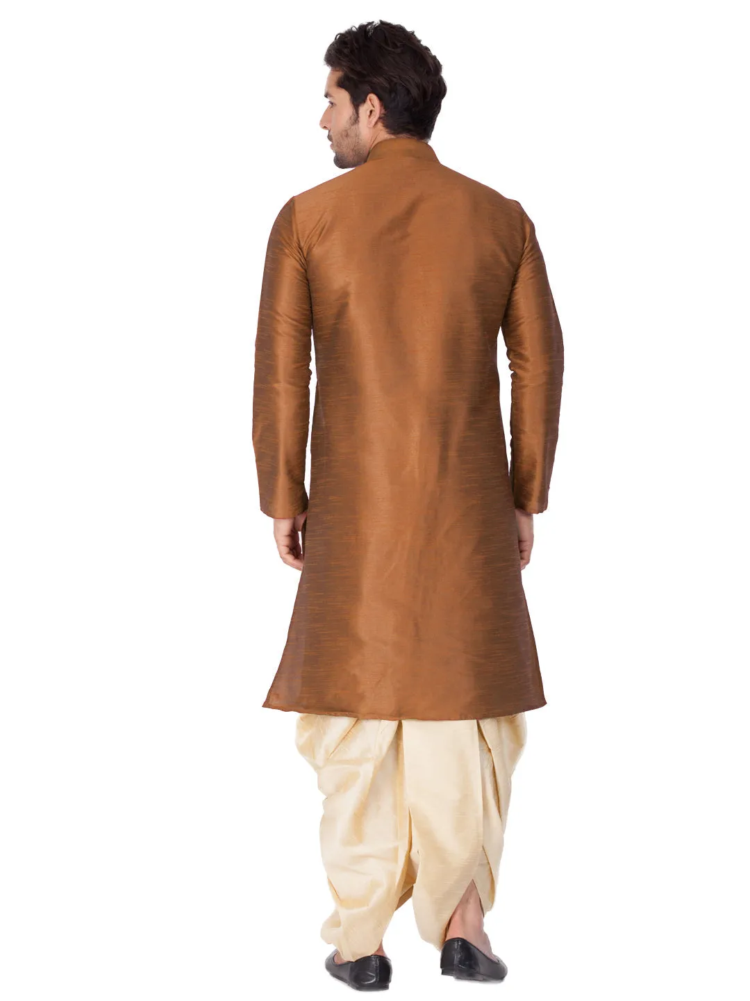 VASTRAMAY Men's Brown Silk Kurta Dhoti