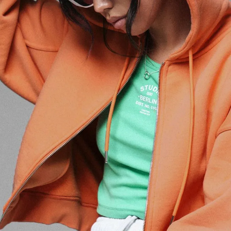 Wenkouban Autumn Winter Women Green Long Sleeve Streetwear Hooded Zipper Sweatshirt Coats Loose Oversized Crop Top Short Jackets