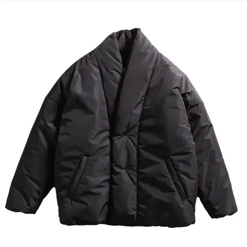 WIAOFELLAS  -  Autumn Winter New Simple Cotton Coat Men's Fashion Casual Jacket Warm Double-breasted Long Sleeves Solid Color Daily Parkas
