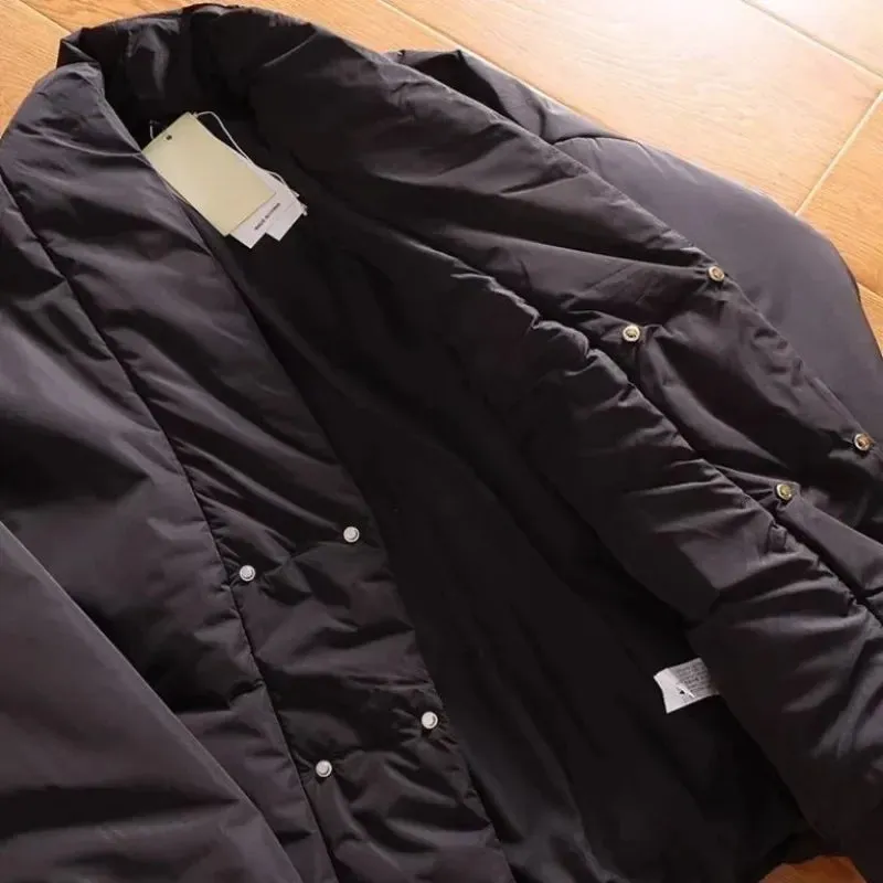 WIAOFELLAS  -  Autumn Winter New Simple Cotton Coat Men's Fashion Casual Jacket Warm Double-breasted Long Sleeves Solid Color Daily Parkas