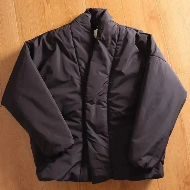 WIAOFELLAS  -  Autumn Winter New Simple Cotton Coat Men's Fashion Casual Jacket Warm Double-breasted Long Sleeves Solid Color Daily Parkas
