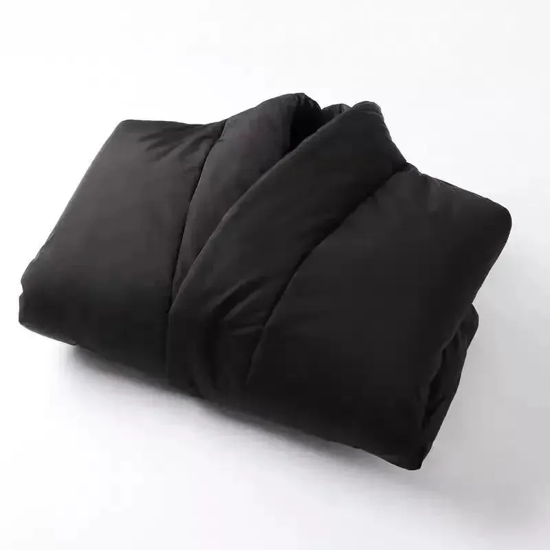 WIAOFELLAS  -  Autumn Winter New Simple Cotton Coat Men's Fashion Casual Jacket Warm Double-breasted Long Sleeves Solid Color Daily Parkas
