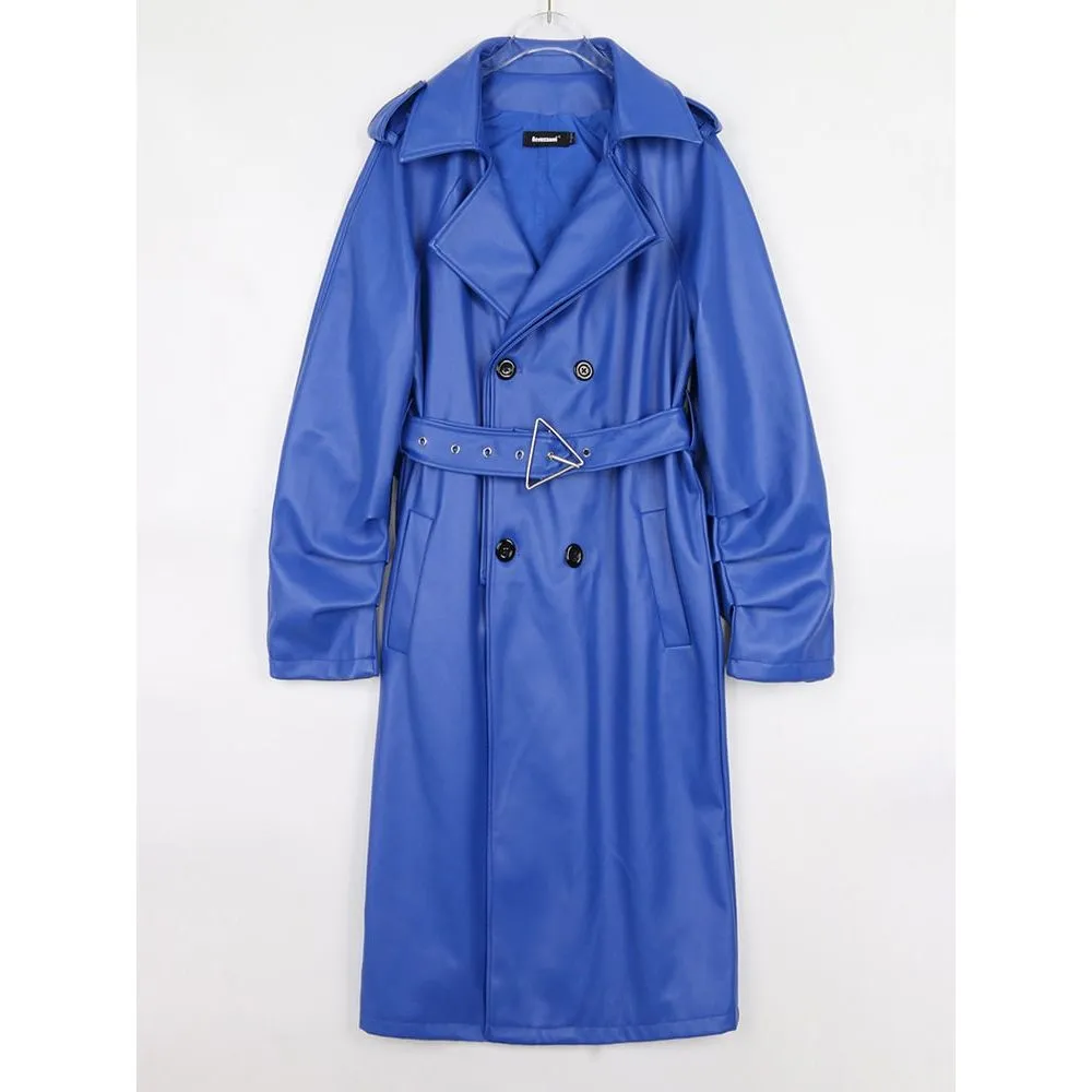 Women's Double Breasted Long Eco- Leather Trench Coat