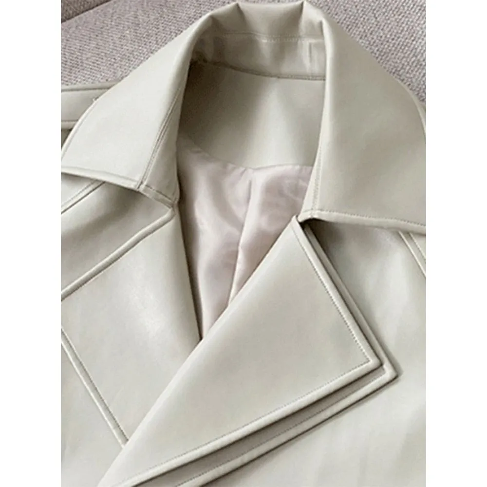 Women's Double Breasted Long Eco- Leather Trench Coat