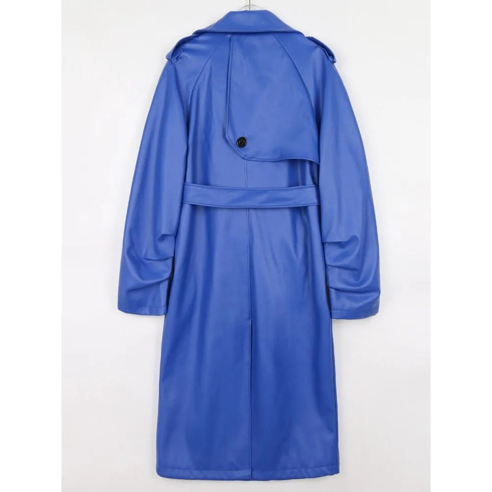 Women's Double Breasted Long Eco- Leather Trench Coat