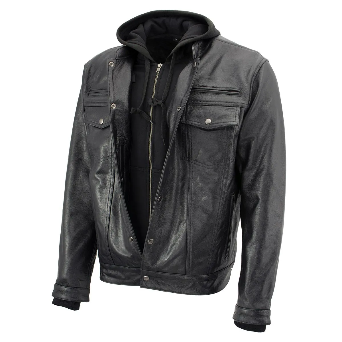 Xelement XS1025 Men’s 'Cross Rake' Black Snap Front Leather Shirt