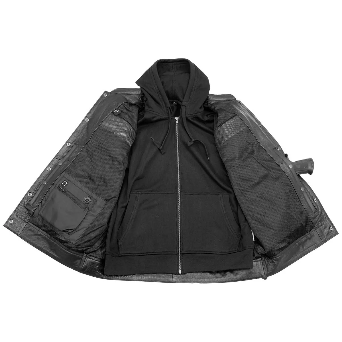 Xelement XS1025 Men’s 'Cross Rake' Black Snap Front Leather Shirt