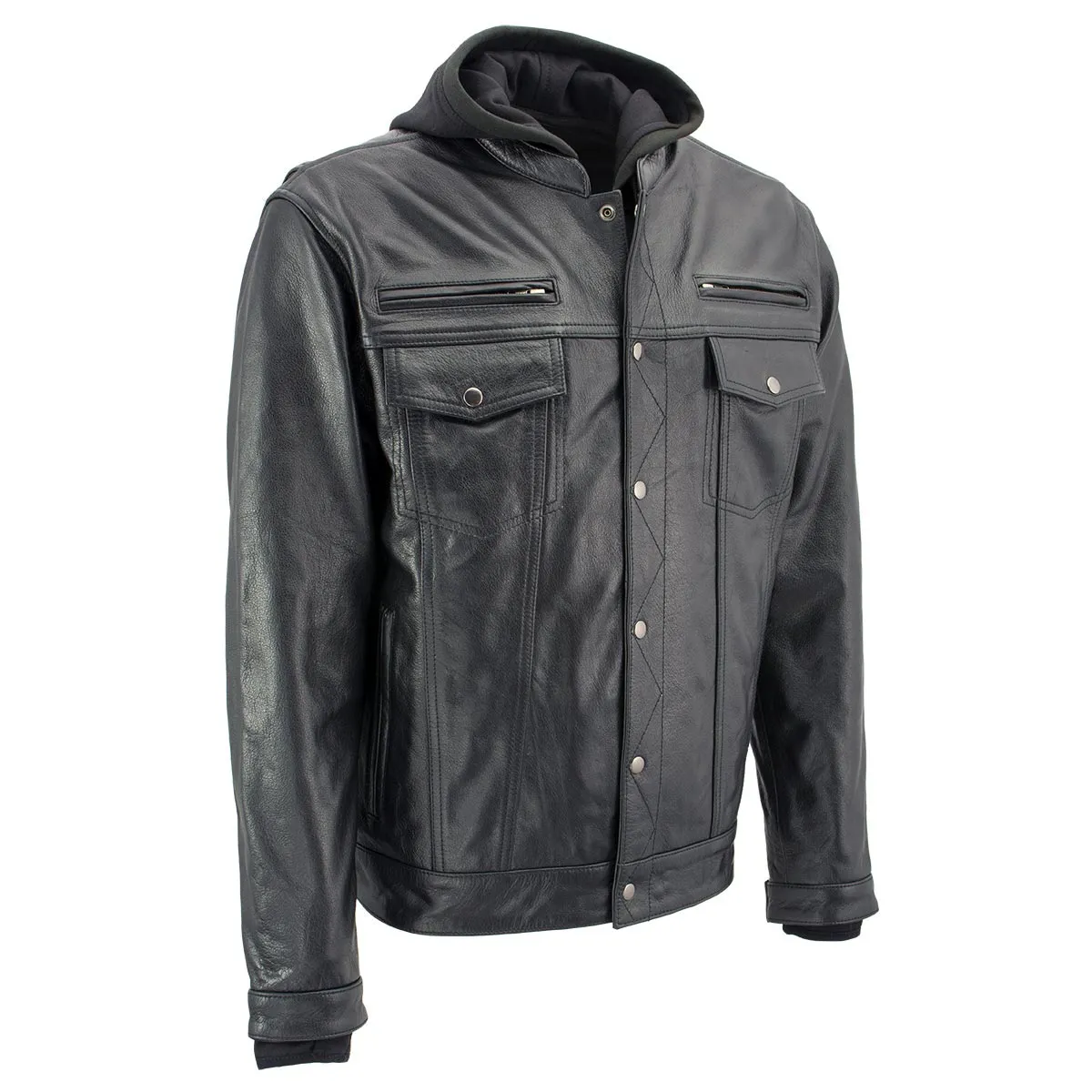 Xelement XS1025 Men’s 'Cross Rake' Black Snap Front Leather Shirt
