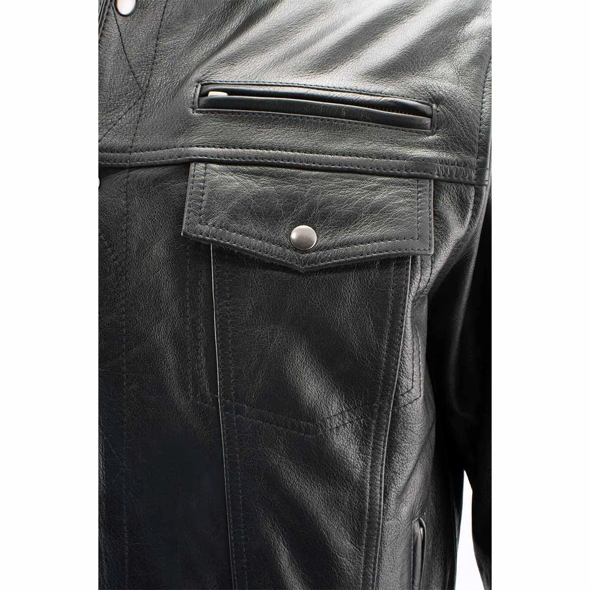 Xelement XS1025 Men’s 'Cross Rake' Black Snap Front Leather Shirt