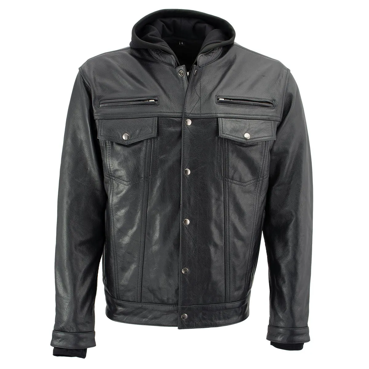 Xelement XS1025 Men’s 'Cross Rake' Black Snap Front Leather Shirt