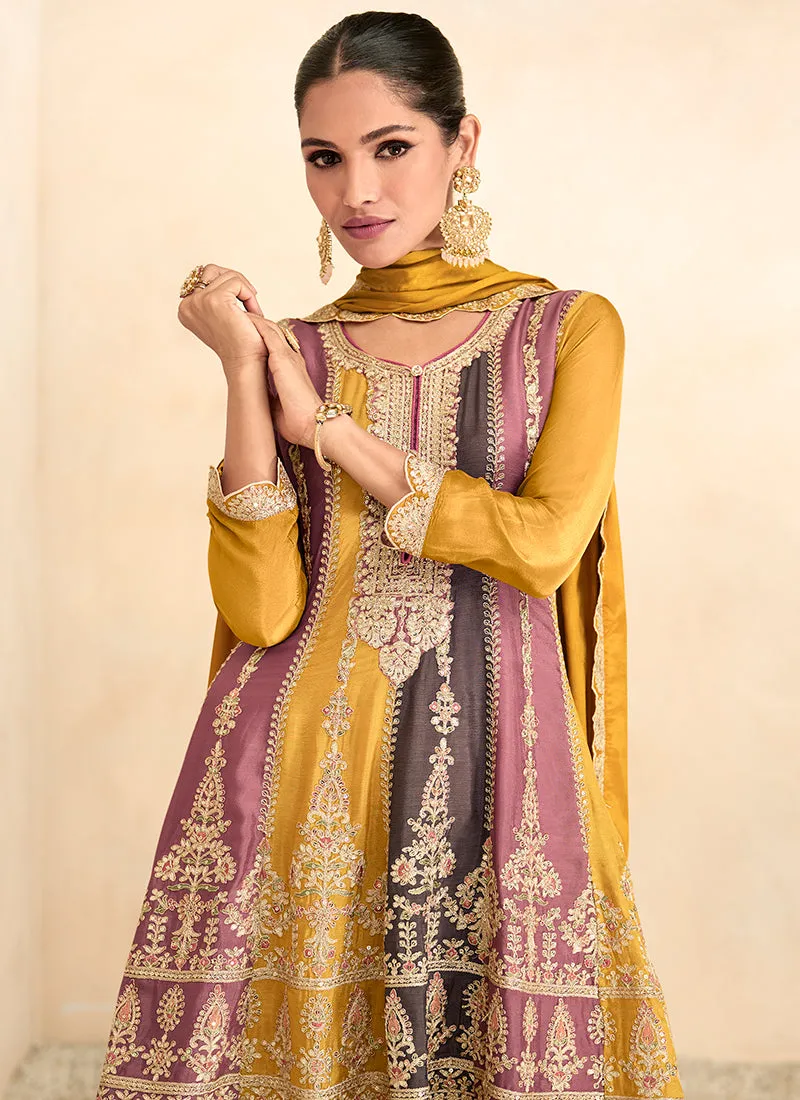 Yellow Sequence Embroidery Anarkali Gharara Suit